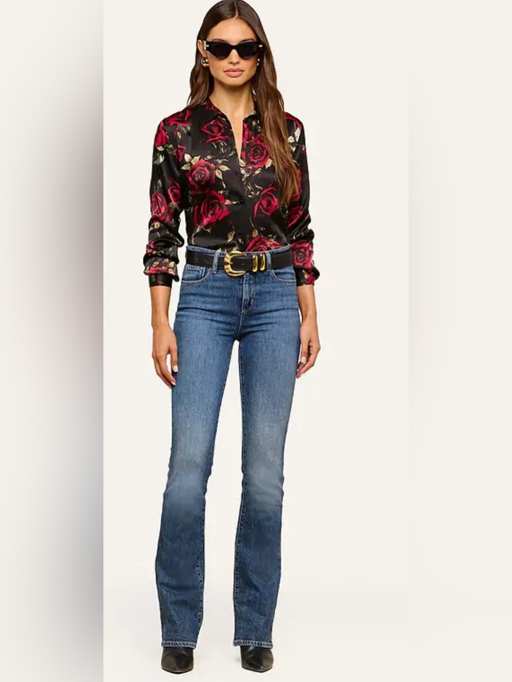 L’Agence Tyler silk blouse black romantic rose NWT